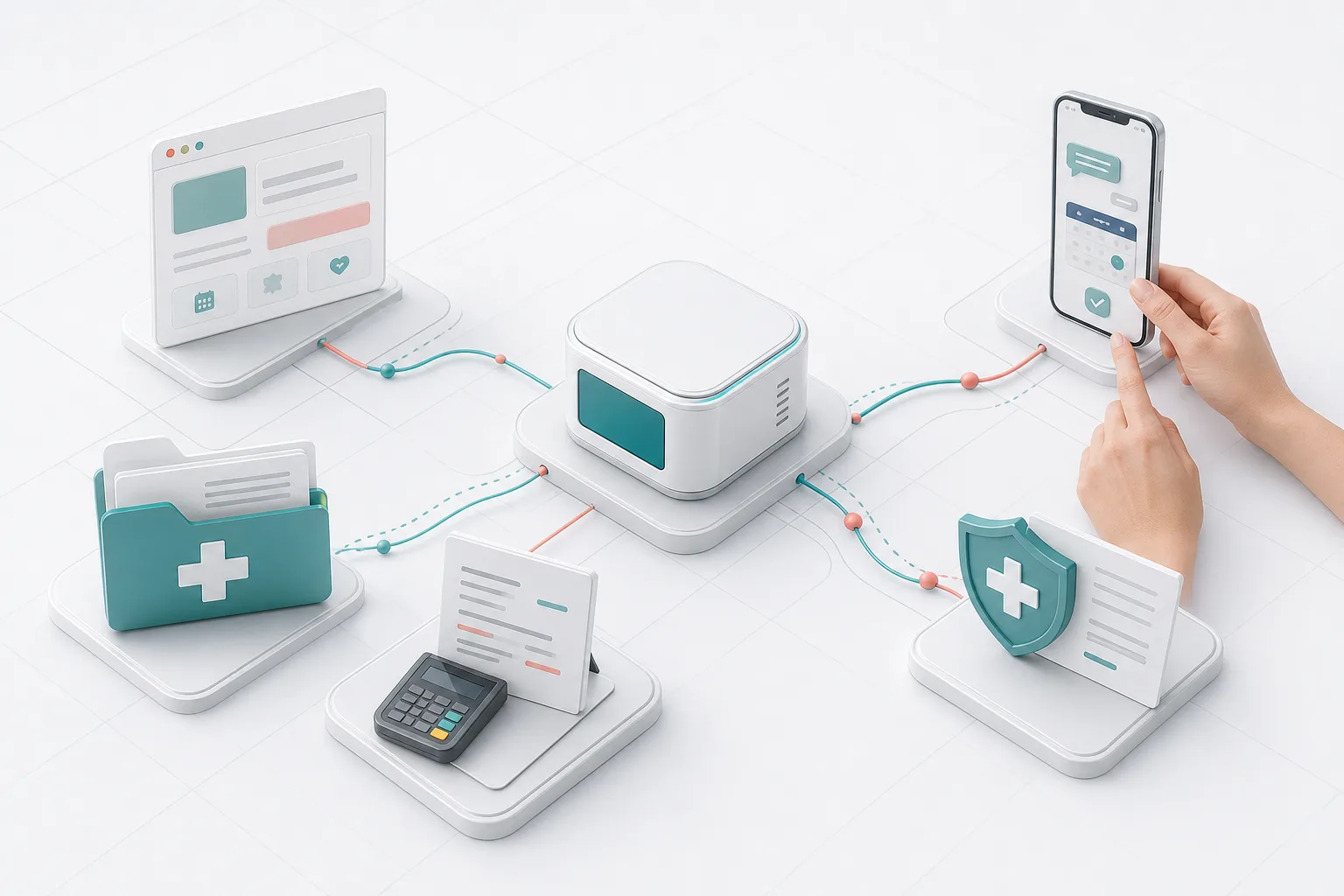 Connected clinic system linking a bilingual website, WhatsApp booking, patient records, billing, and claims workflows